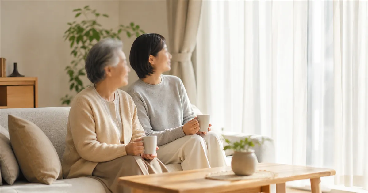 부모 세대와 자녀 세대가 한집에 함께 지내는 모습을 담은 사실적 이미지